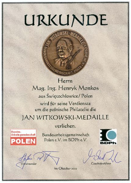 BArGe POLEN JAN WITKOWSKI Medaille MONKOS 2021
