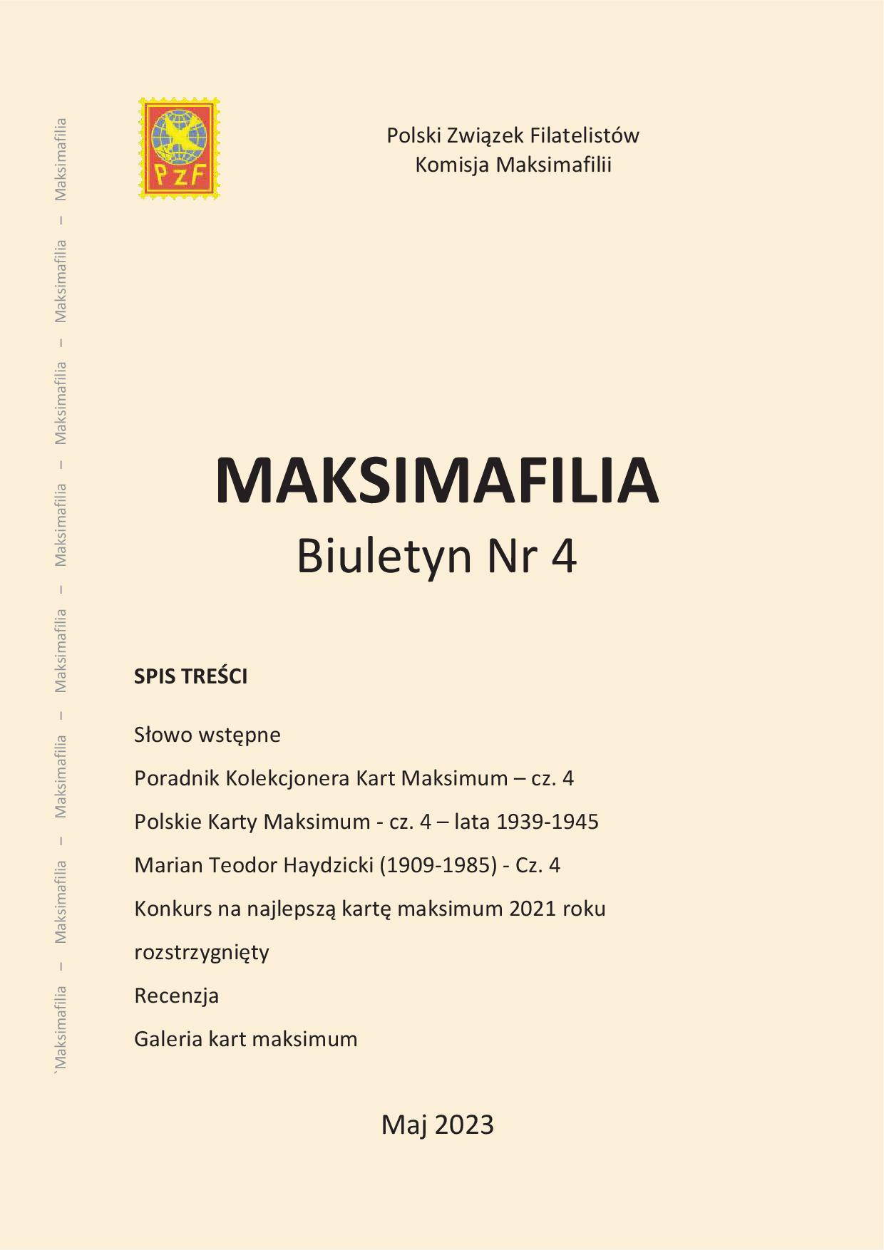 Biuletyn MAKSIMAFILIA nr 4 okładka