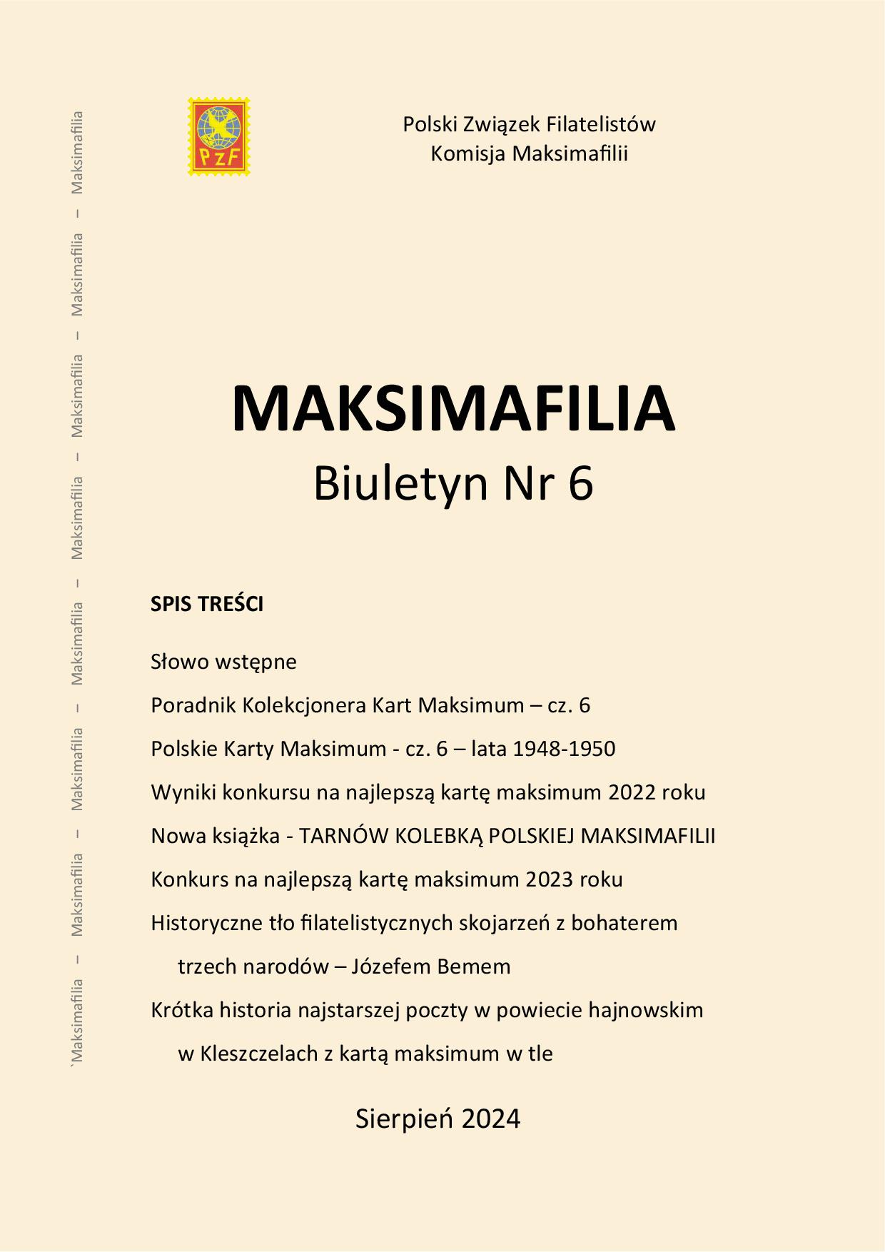 Biuletyn MAKSIMAFILIA nr 6 okładka