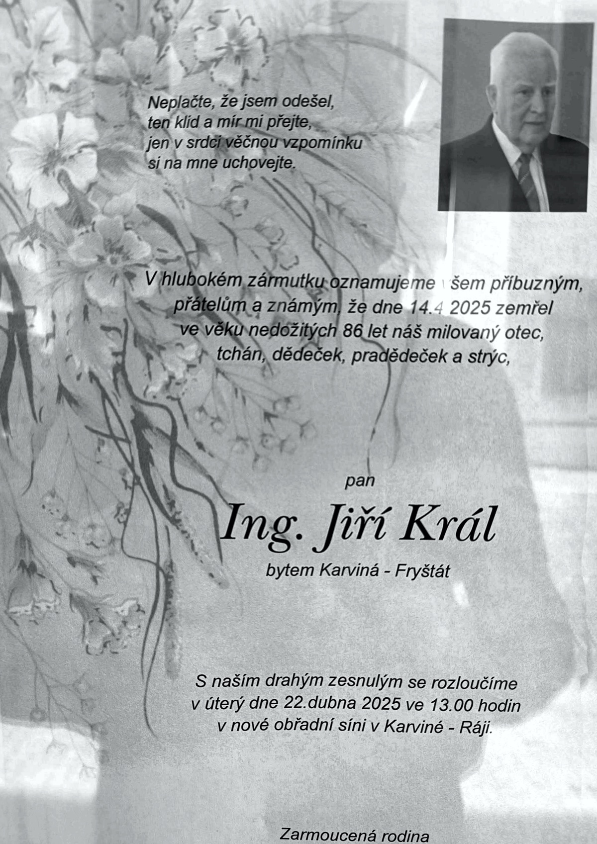 Jiŕi Jan Král - nekrolog